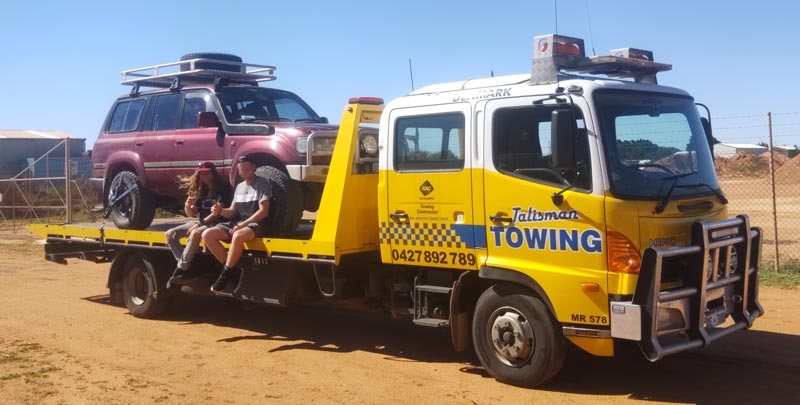 Landcruiser on the back of the Talisman tow truck